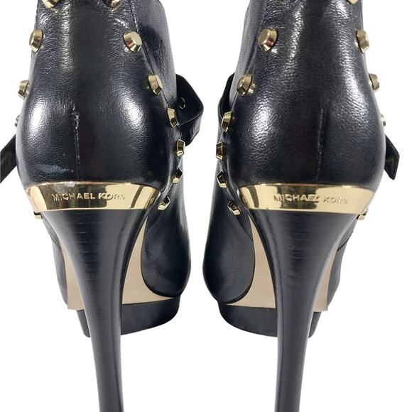 MICHAEL KORS! BLACK GENUINE LEATHER, GOLD STUDDED STILETTO PLATFORM HEELS! SZ 7M - Picture 9 of 11